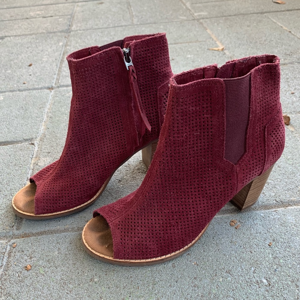 Majorca Oxblood Perforated Suede Peep Toe Booties